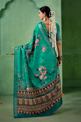 Light Sea Green Tussar Silk Floral Print Saree-4468